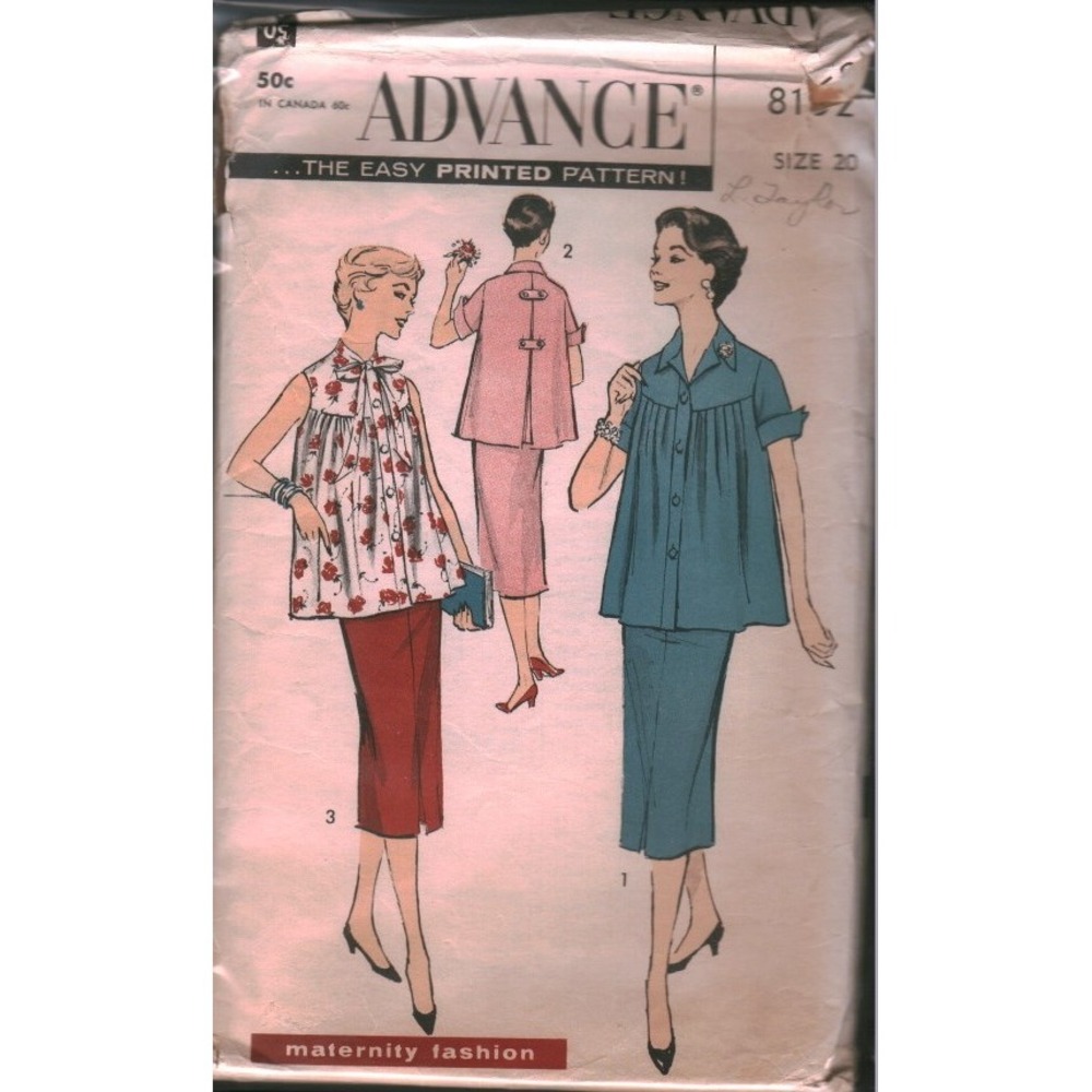 Vintage Advance 8152 Maternity Overblouse and Skirt Sewing Pattern Size 20 1950s